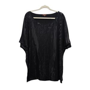V by Eva Black Metallic Grid Batwing Dolman Sleeve Tunic Top 3X Side Slits